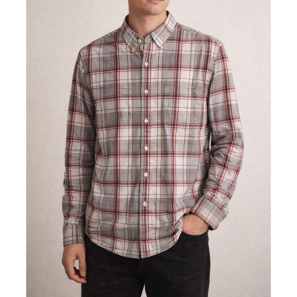 J.CREW Cotton Plaid Slim Fit Button-Down Shirt Men's Large Long Sleeve Casual
